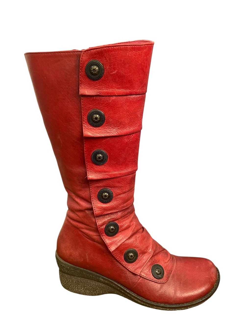 MIZ MOOZ Oracle Red Button-Accent Women's Leather Knee Boot 36